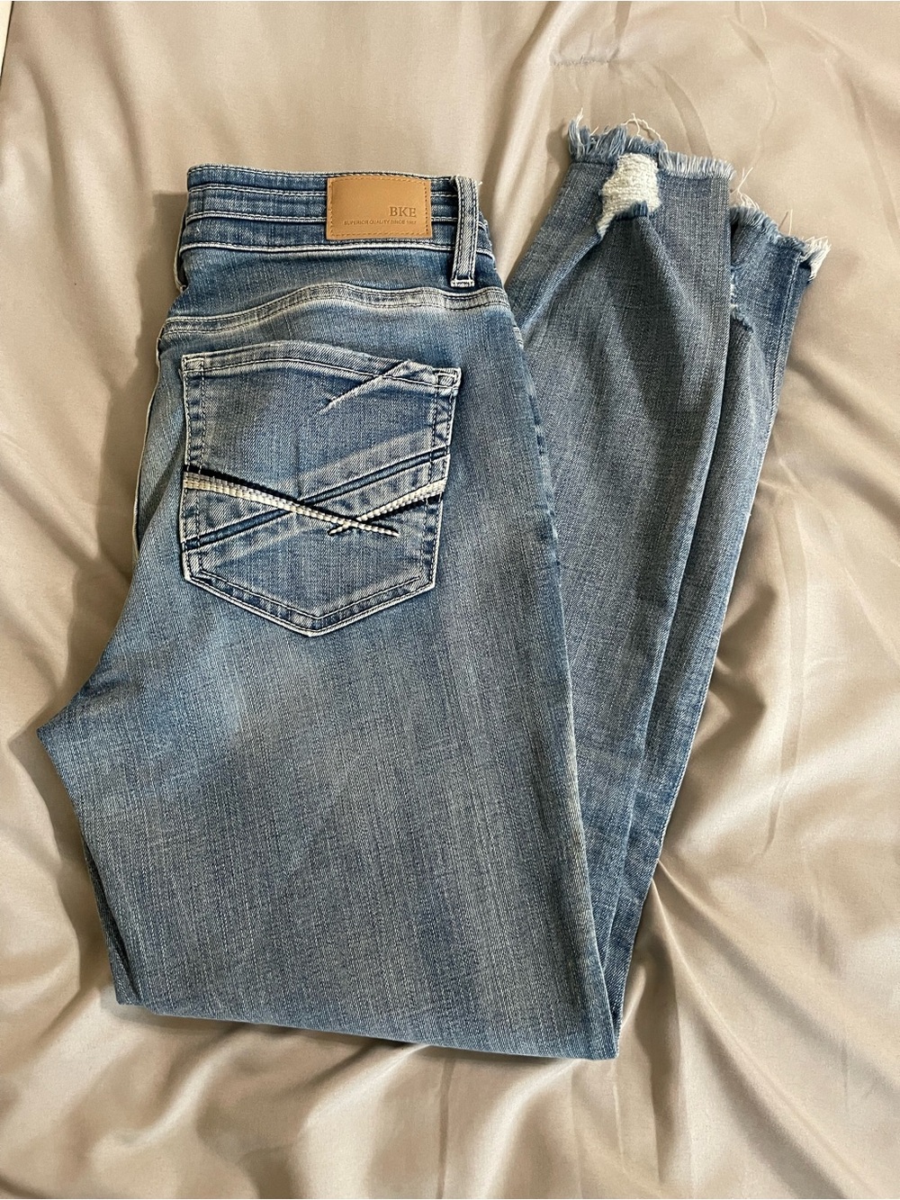 BKE Light Blue Mid-rise Ankle Crop Distressed Skinny Jeans